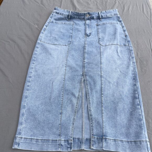 Denim‎ pencil Jean Skirt for Women Denim Casual Stretch Patch Pockets L - Picture 2 of 10